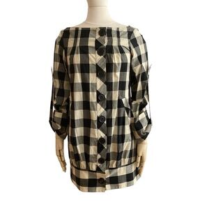 MIKE & KRIS | Grey Plaid Cotton Button Front Shirt Tunic Dress Sz S